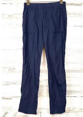Theory Northsound Womens 4 Navy Blue Linen Blend Elastic Waist Casual Pants NWT